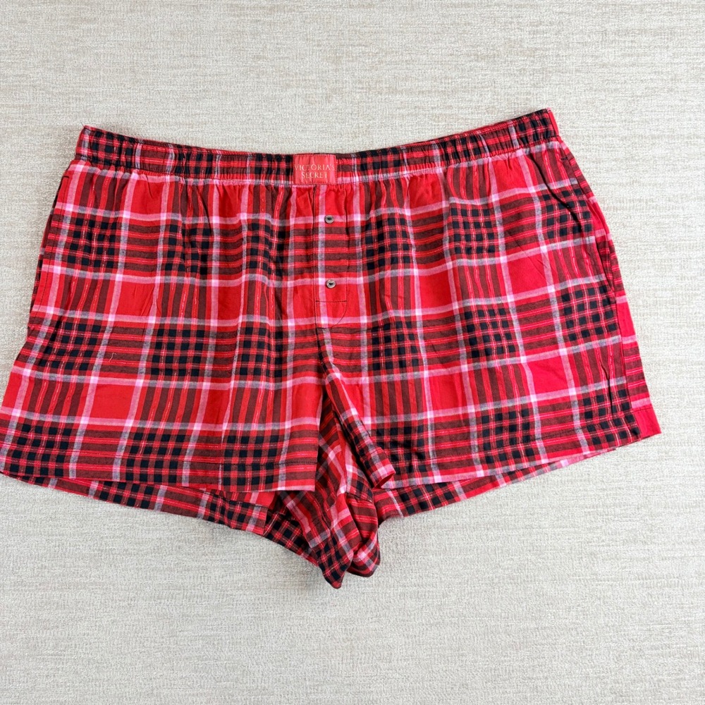 NEW Victoria's Secret Red Plaid Pajama Shorts Women XXL Metallic Holiday NWT